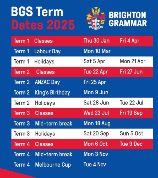 Calendar, term and school dates Brighton Grammar Brighton Closing Date 2025 Dates