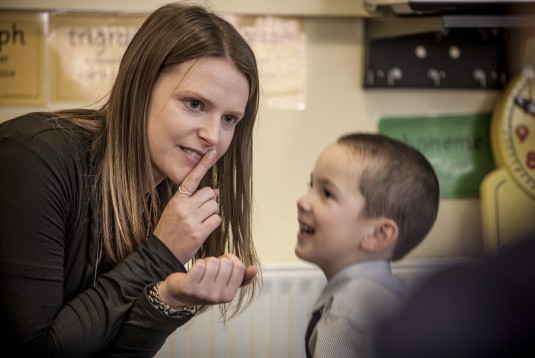 Brighton Grammar Boy talks to teacher