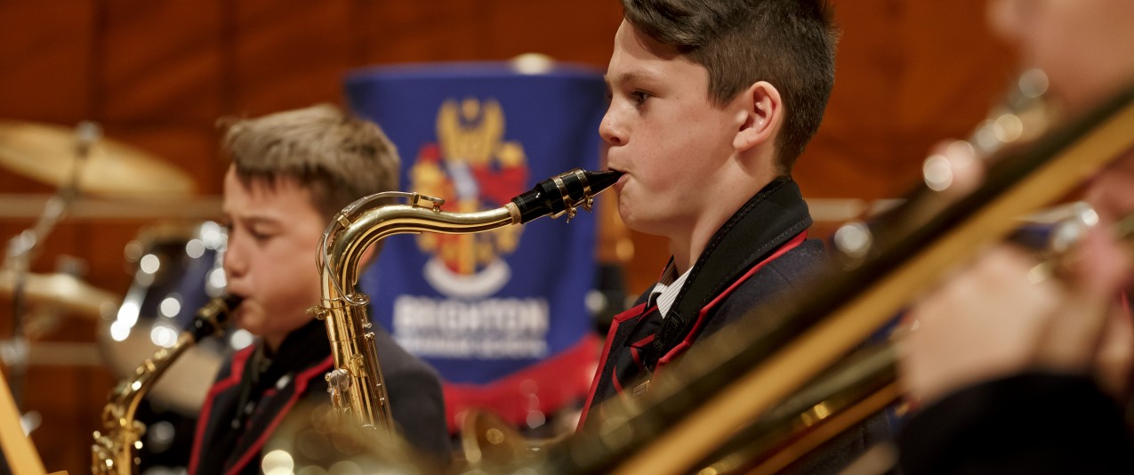 Brighton Grammar brass players at 'A celebration of music' concert at the World-Class Melbourne Recital Centre