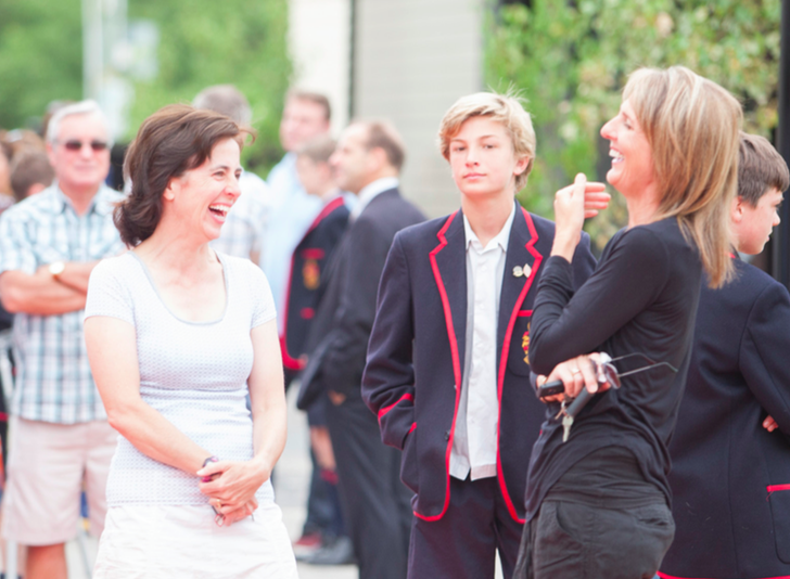 Leading Boys School, Brighton Grammar, Parents Talk outside newly renovated middle School